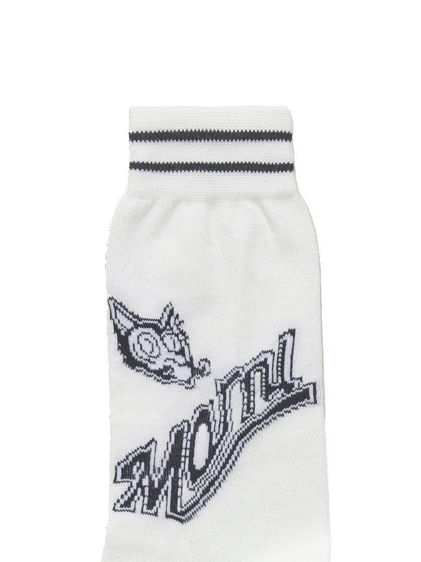 MARNI-Deep blue cotton socks with wolf detail / White cotton socks with wolf detail-NOWALL