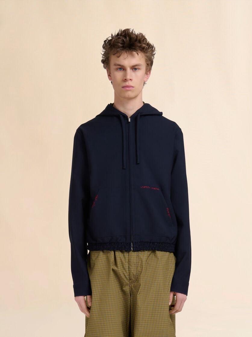 MARNI-Deep blue wool hooded shirt with Marni Mending-NOWALL