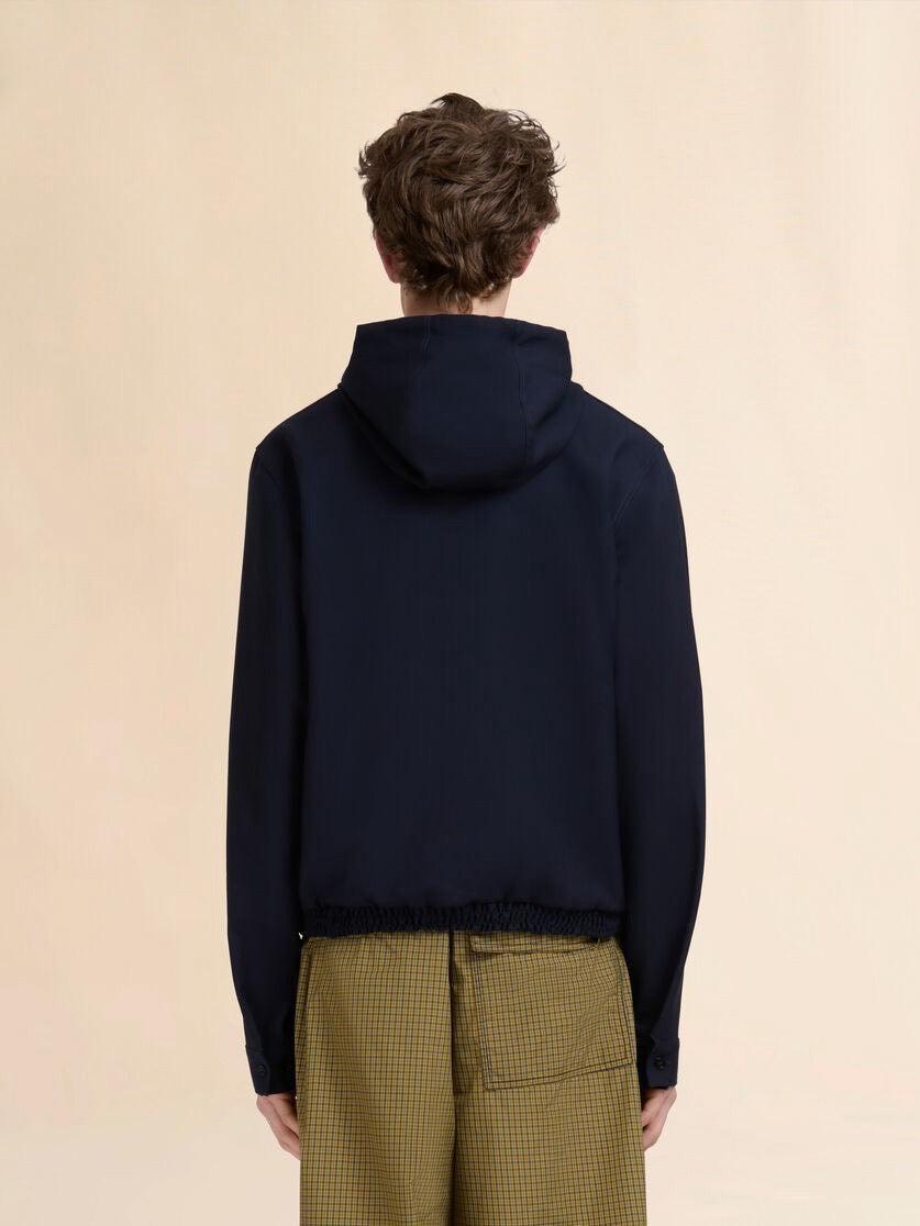 MARNI-Deep blue wool hooded shirt with Marni Mending-NOWALL