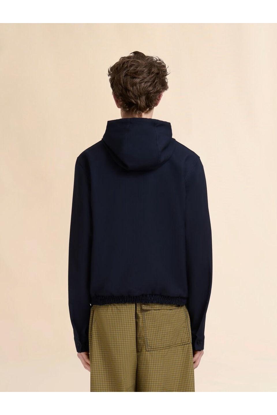 MARNI-Deep blue wool hooded shirt with Marni Mending-NOWALL