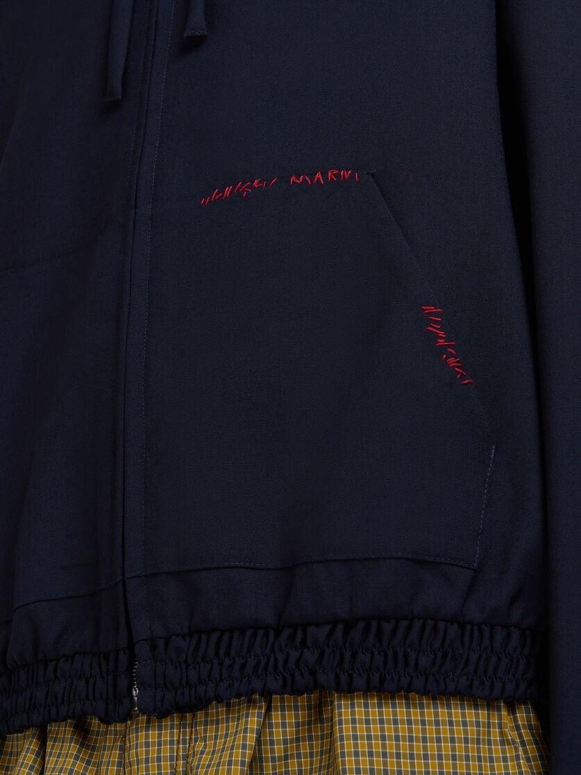 MARNI-Deep blue wool hooded shirt with Marni Mending-NOWALL