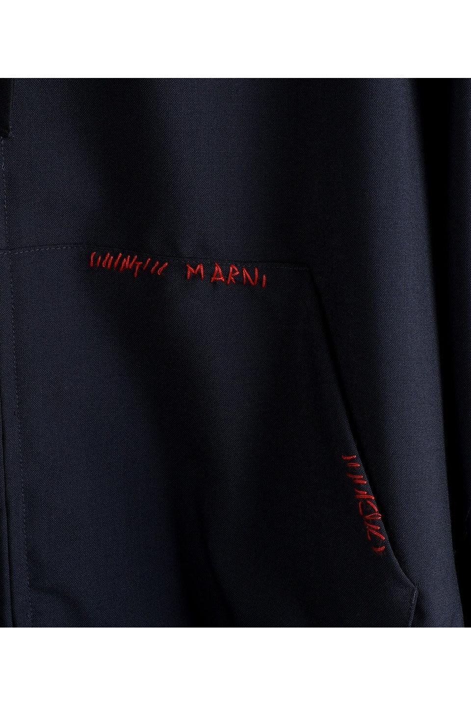 MARNI-Deep blue wool hooded shirt with Marni Mending-NOWALL