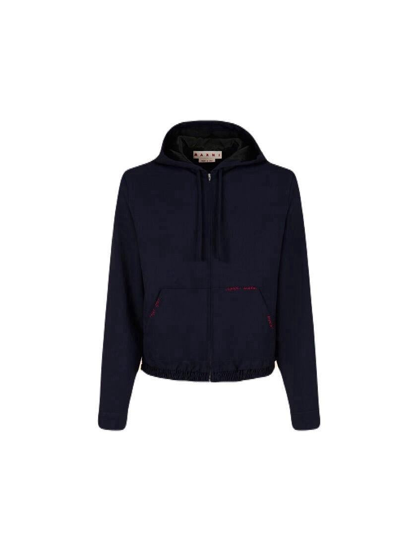 MARNI-Deep blue wool hooded shirt with Marni Mending-NOWALL