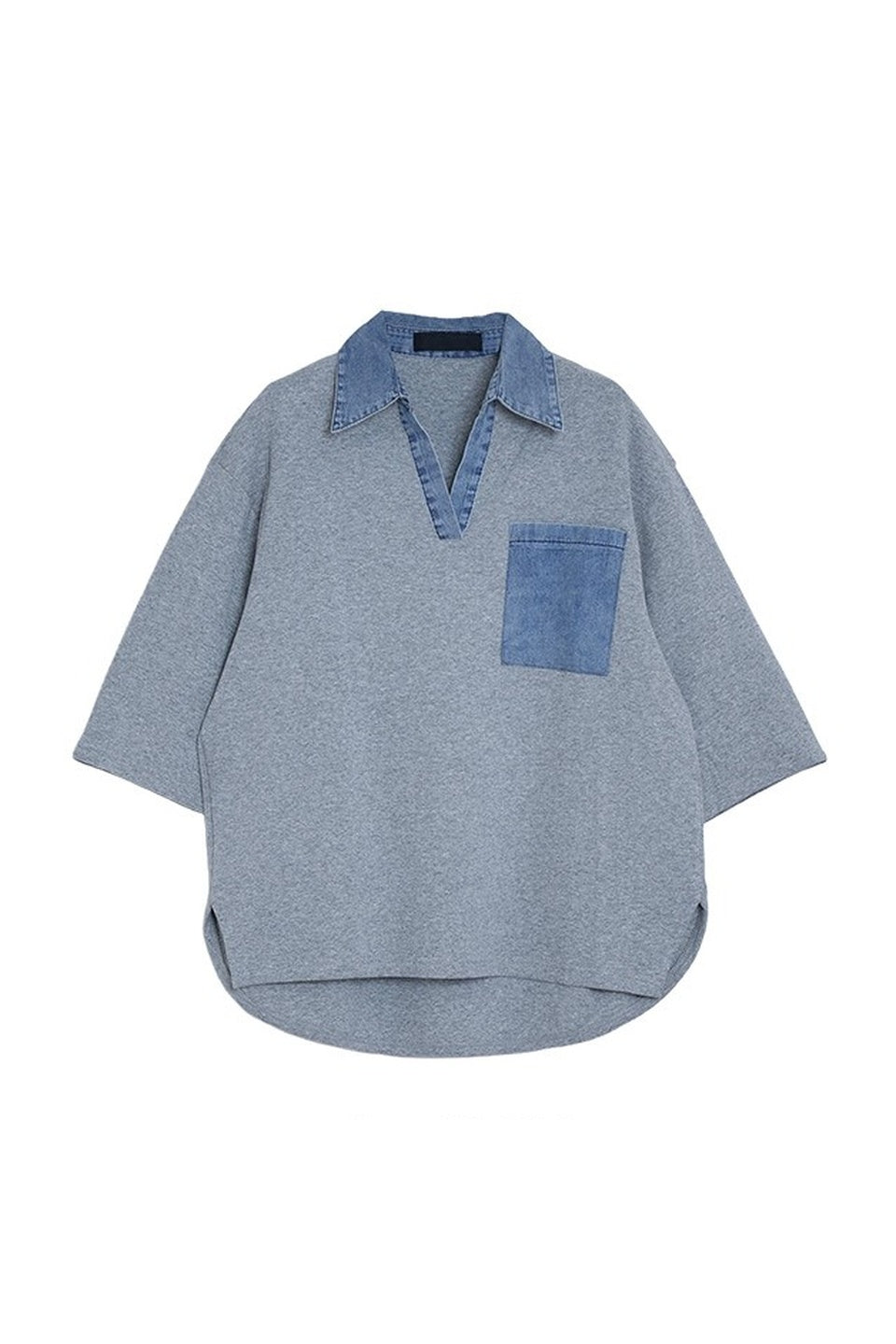 MICALLE MICALLE-Denim Collar Sweat Top-NOWALL