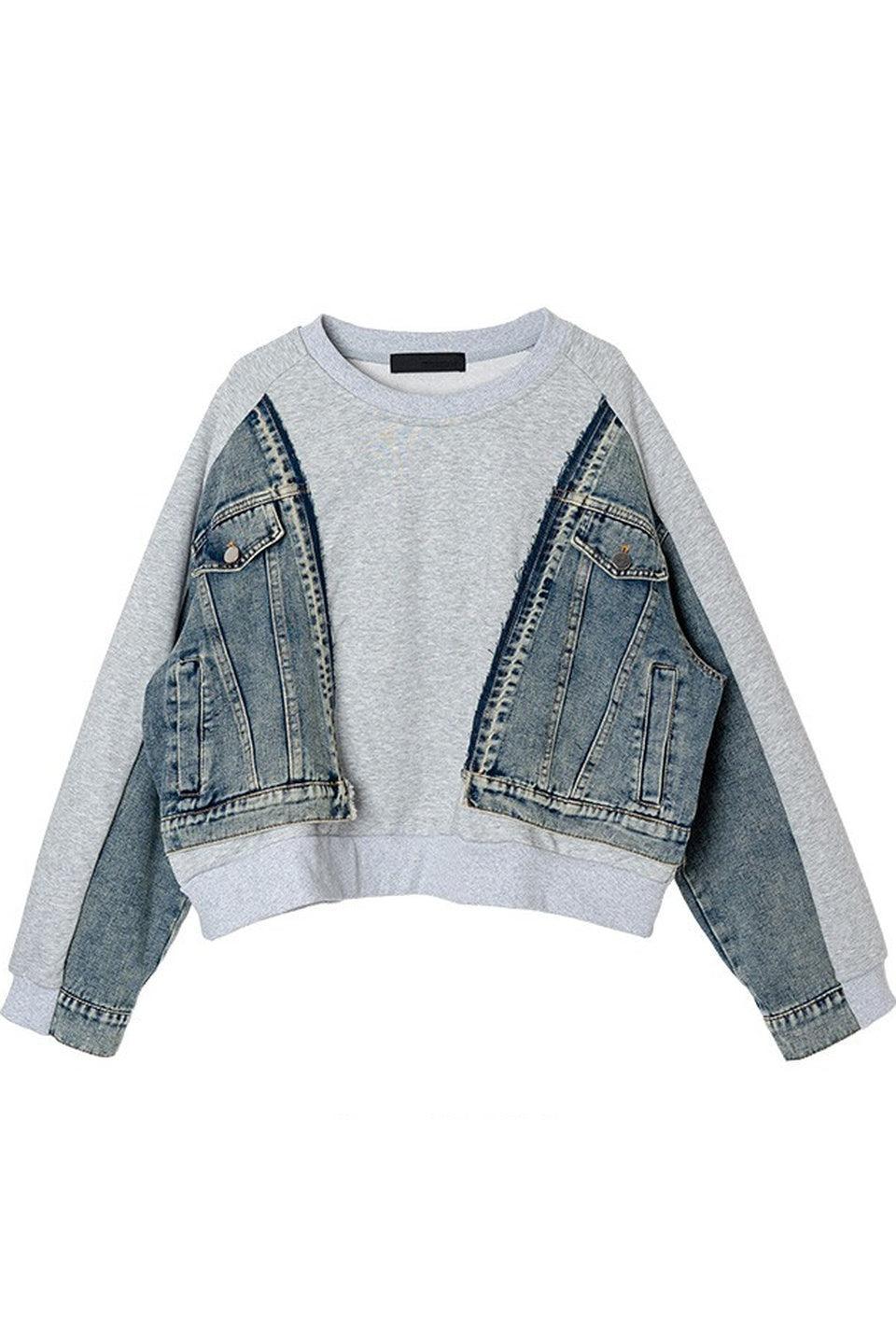MICALLE MICALLE-Denim Docking Sweat Pullover-NOWALL