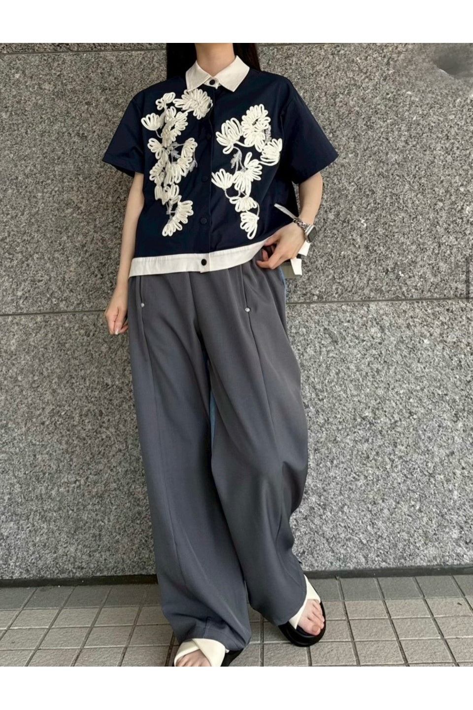 MICALLE MICALLE-Flower Embroidery Shirt-NOWALL