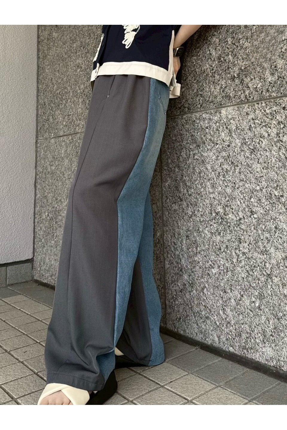 MICALLE MICALLE-Denim Docking Wide Pants-NOWALL