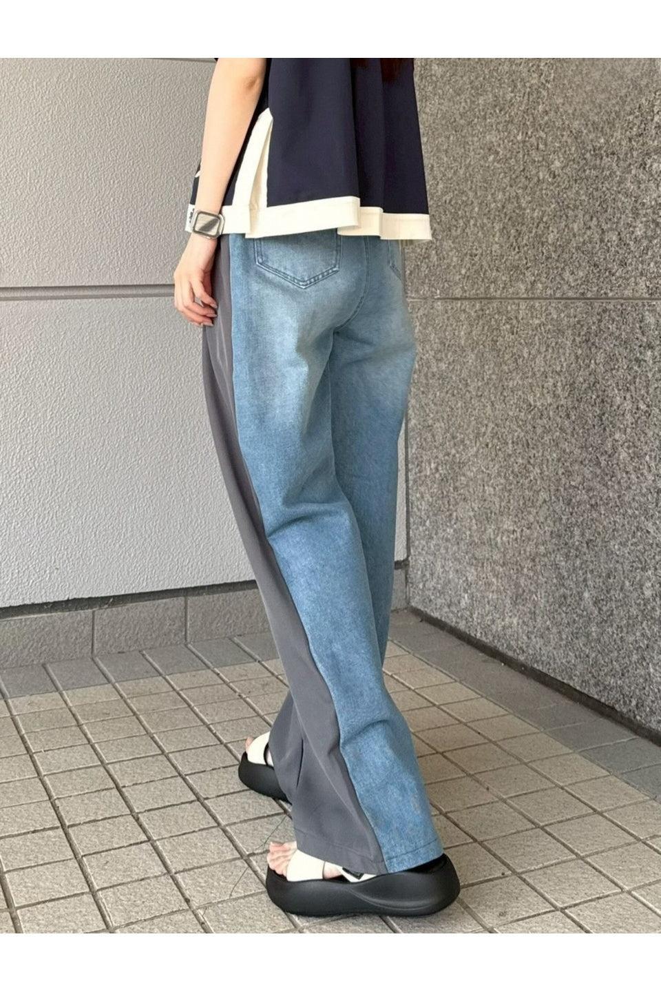 MICALLE MICALLE-Denim Docking Wide Pants-NOWALL