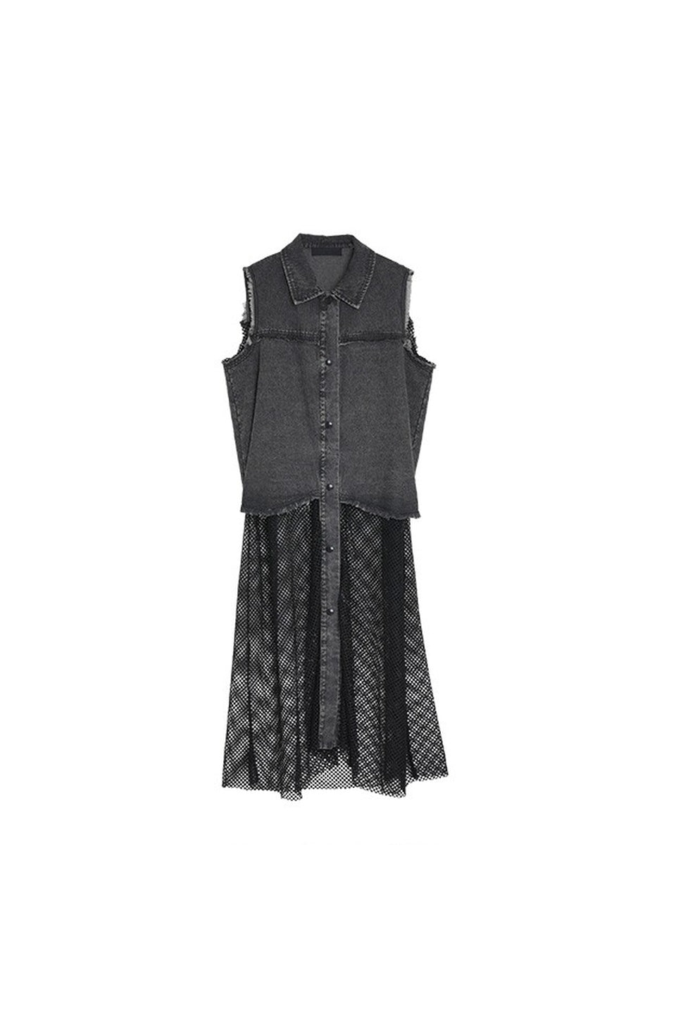 MICALLE MICALLE-Denim Mesh Docking Dress-NOWALL