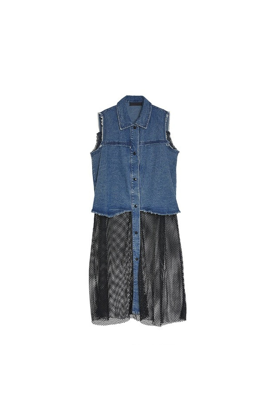 MICALLE MICALLE-Denim Mesh Docking Dress-NOWALL