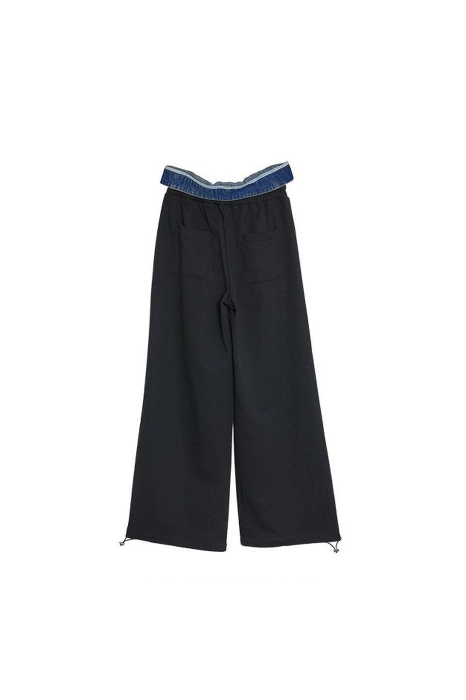 MICALLE MICALLE-Denim Waist Docking Sweat Wide Pants-NOWALL
