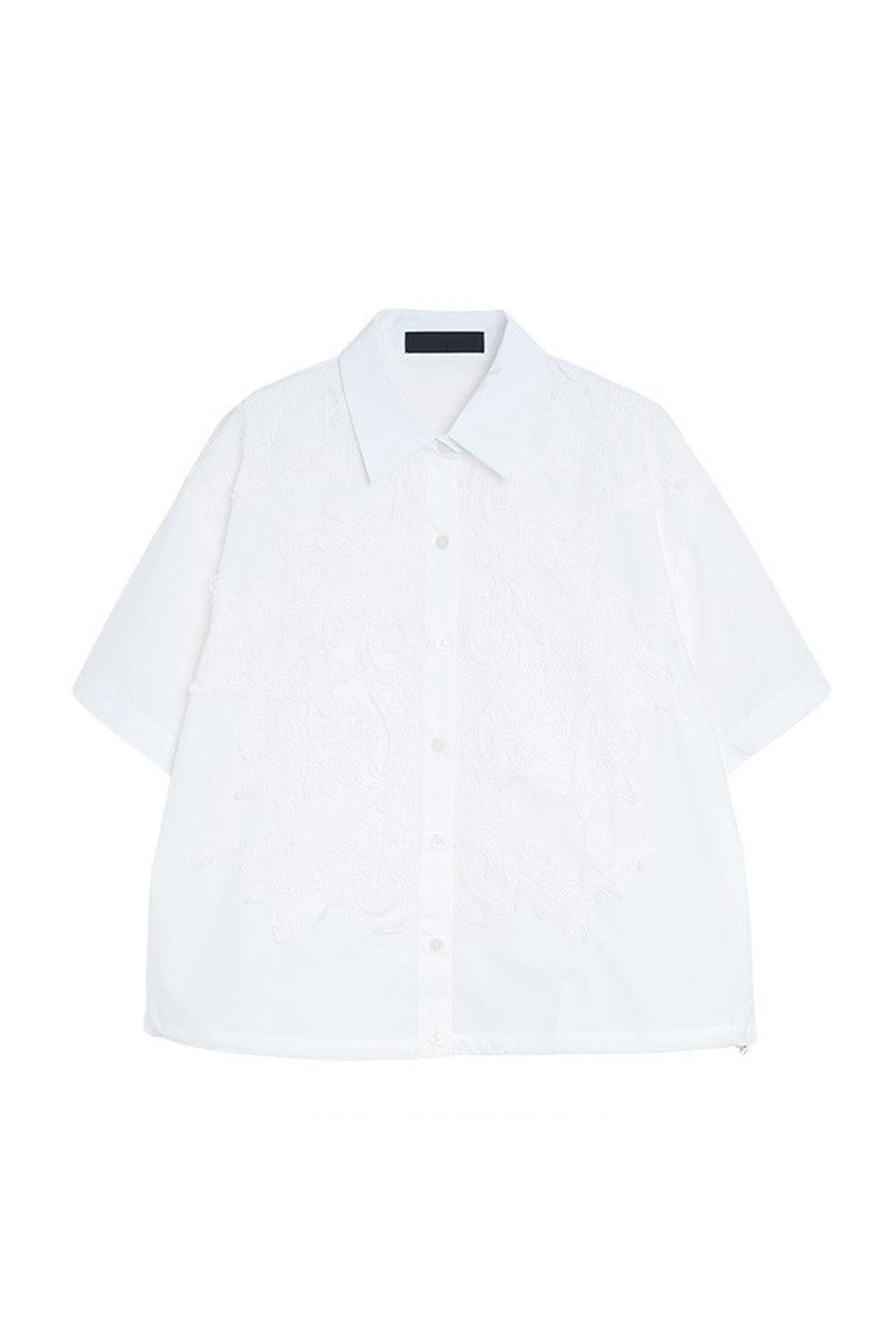 MICALLE MICALLE-Embroidery Lace Stripe Shirt-NOWALL