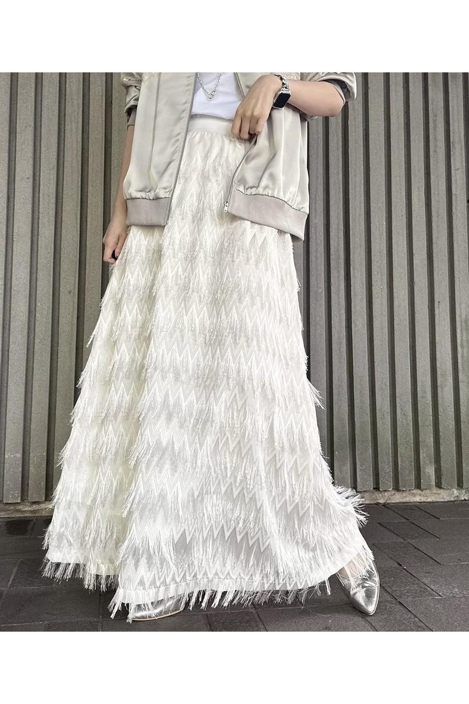 MICALLE MICALLE-Feather Tulle Long Skirt-NOWALL