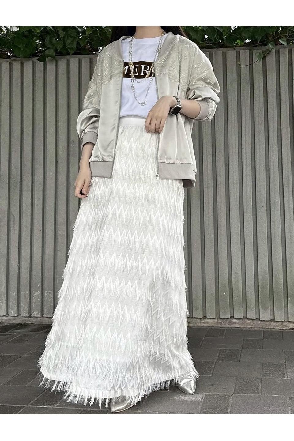 MICALLE MICALLE-Feather Tulle Long Skirt-NOWALL