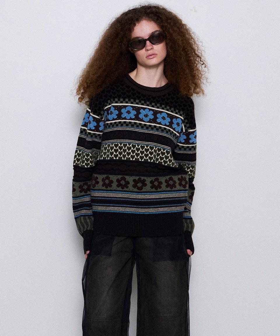 MAISON SPECIAL(メゾンスペシャル) - Floral Pattern Jacquard Knit 