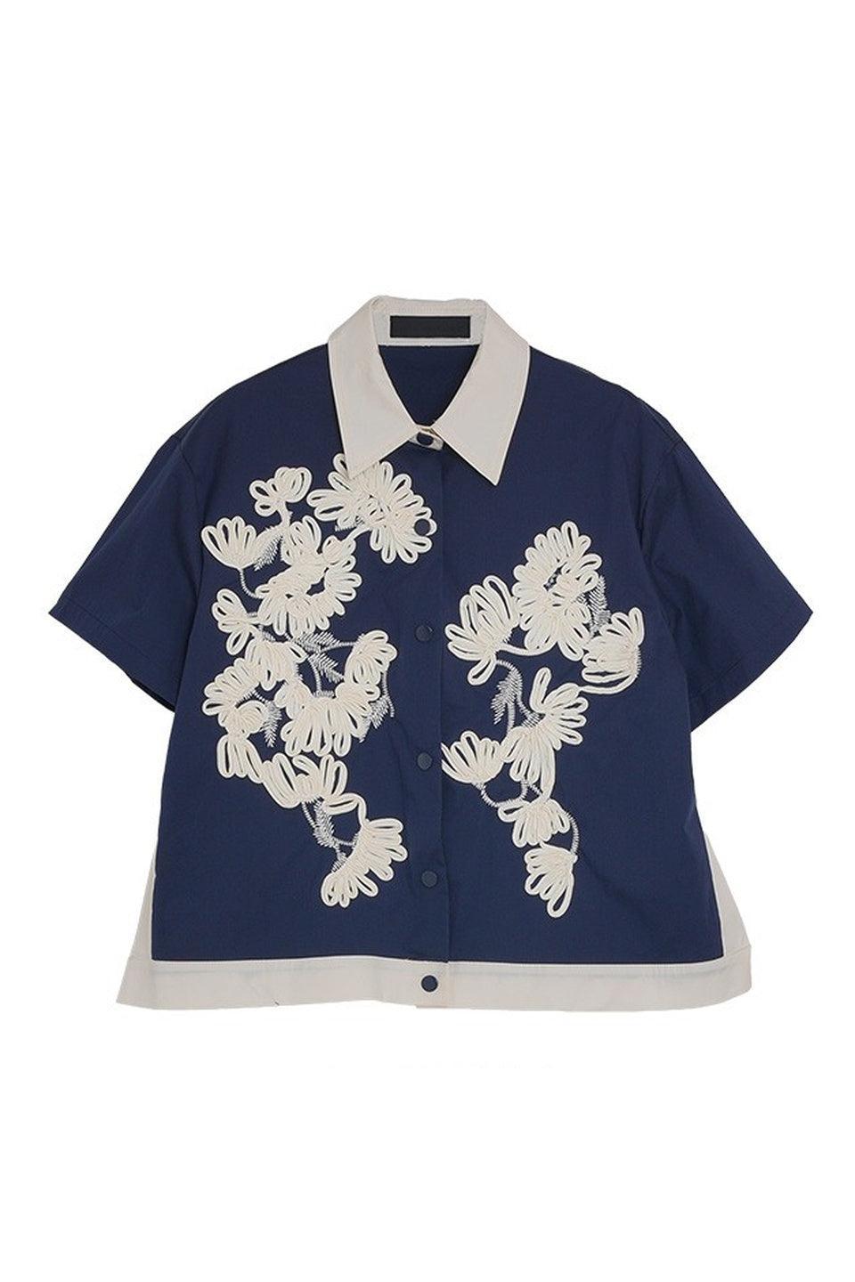 MICALLE MICALLE-Flower Embroidery Shirt-NOWALL