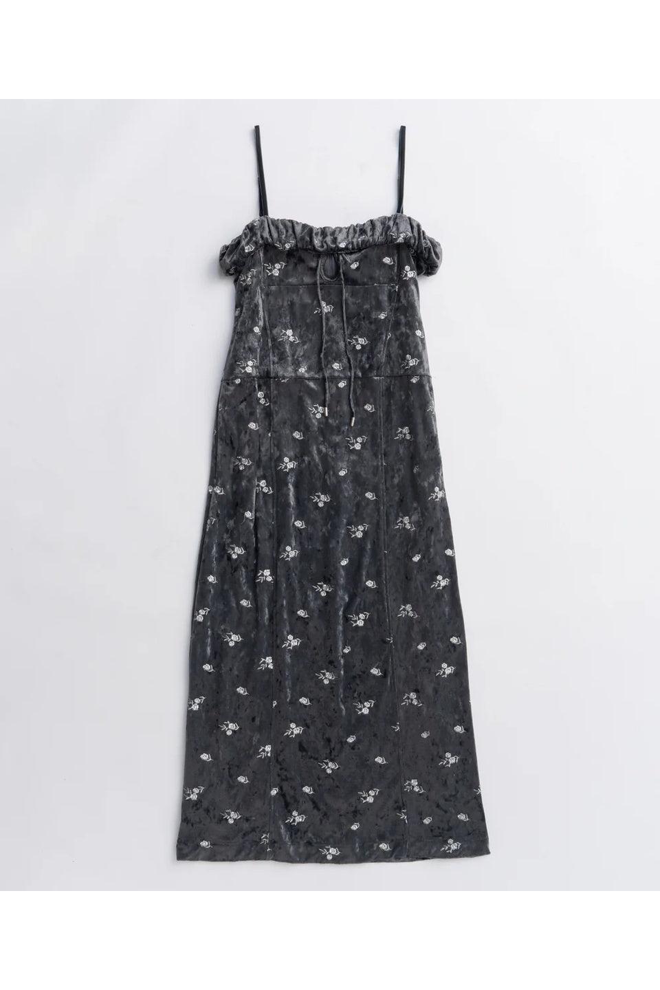 MAISON SPECIAL-Flower Embroidery Velour Camisole Dress-NOWALL