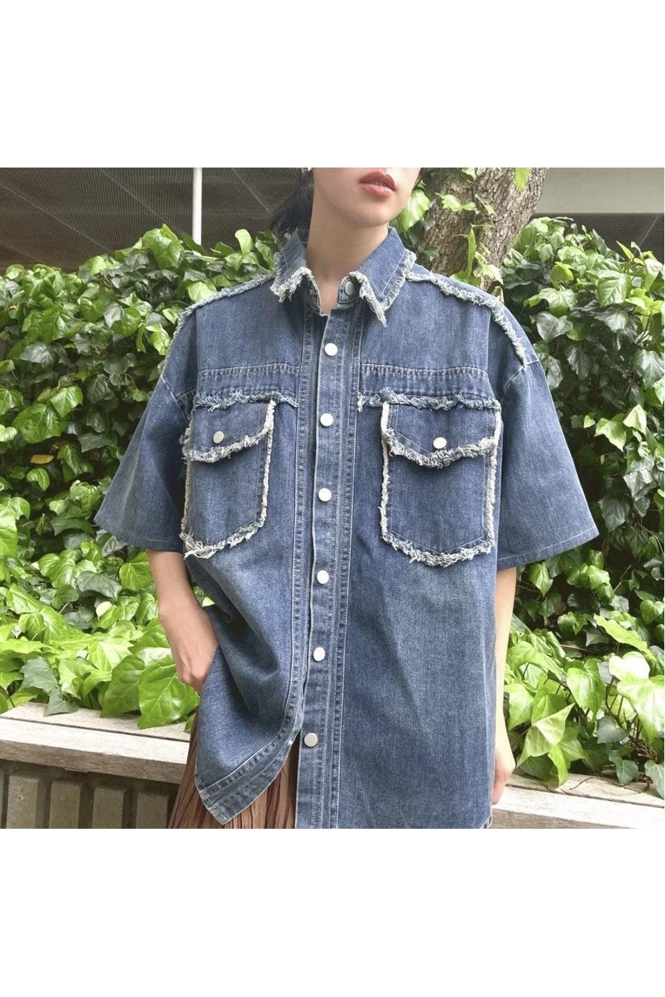MICALLE MICALLE-Fringe Denim Shirt-NOWALL