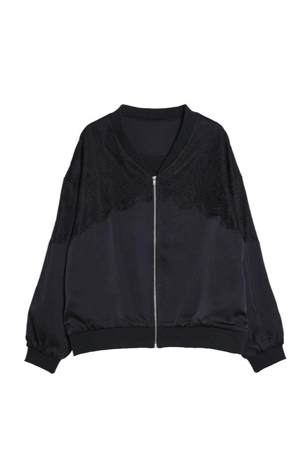 MICALLE MICALLE-Lace Panel Zip Blouson-NOWALL