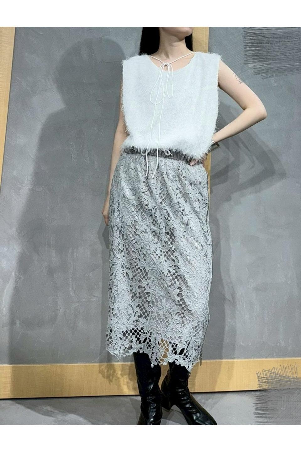 MICALLE MICALLE-Lace Pleated Skirt-NOWALL