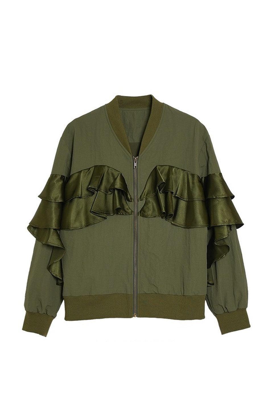 MICALLE MICALLE-Layered Frill Zip Blouson-NOWALL