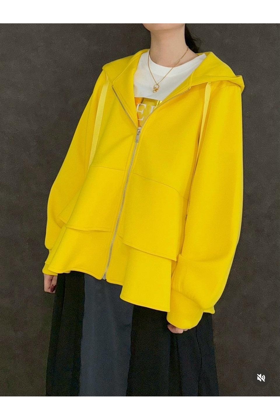 MICALLE MICALLE-Layered Hem Zip Hoodie-NOWALL