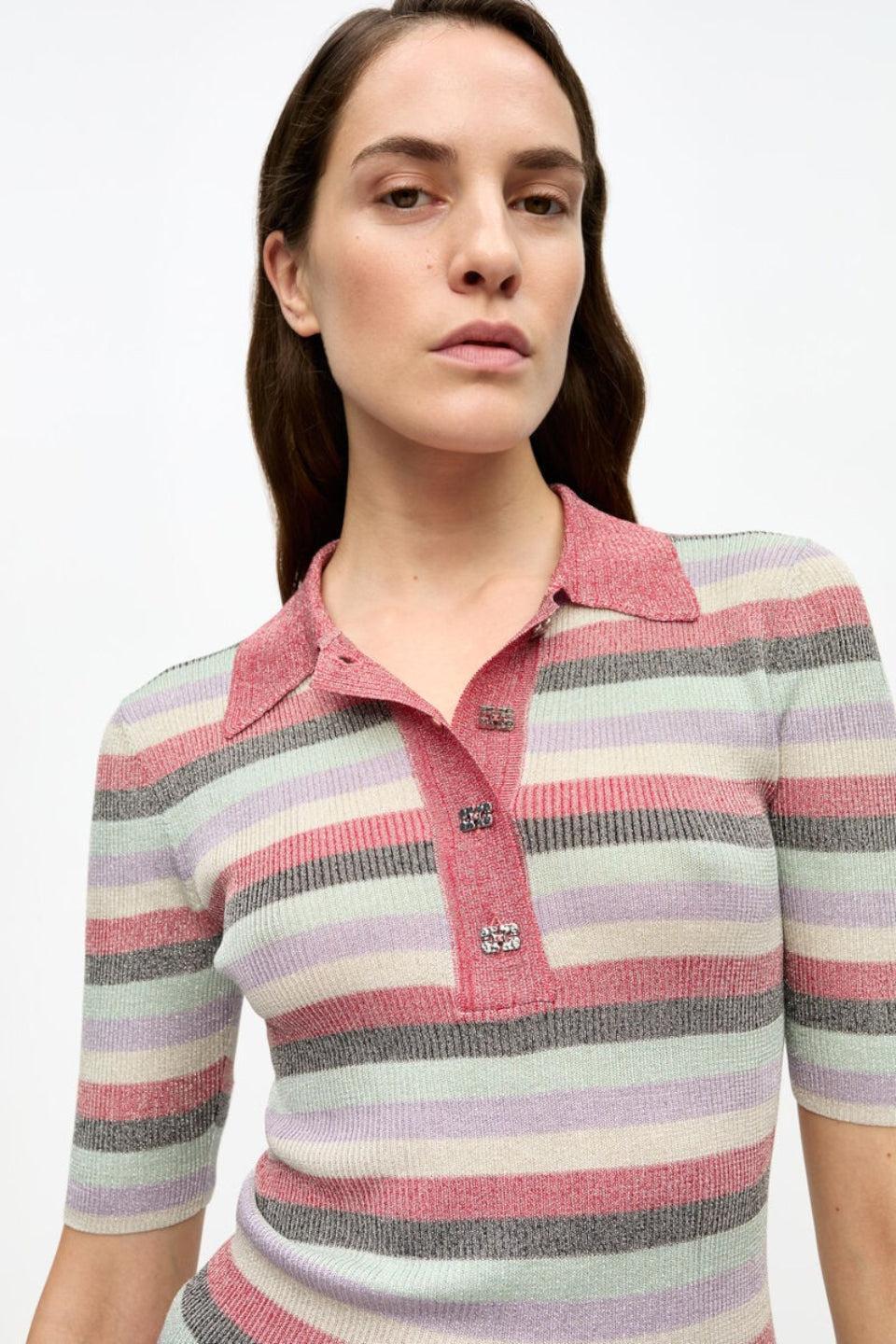 GANNI-Light Sparkle Rib Polo-NOWALL