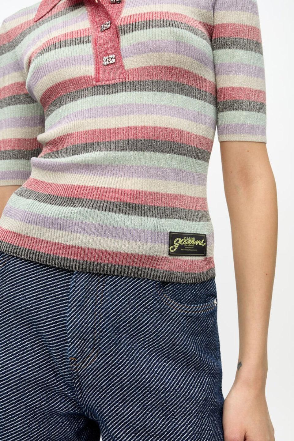 GANNI-Light Sparkle Rib Polo-NOWALL