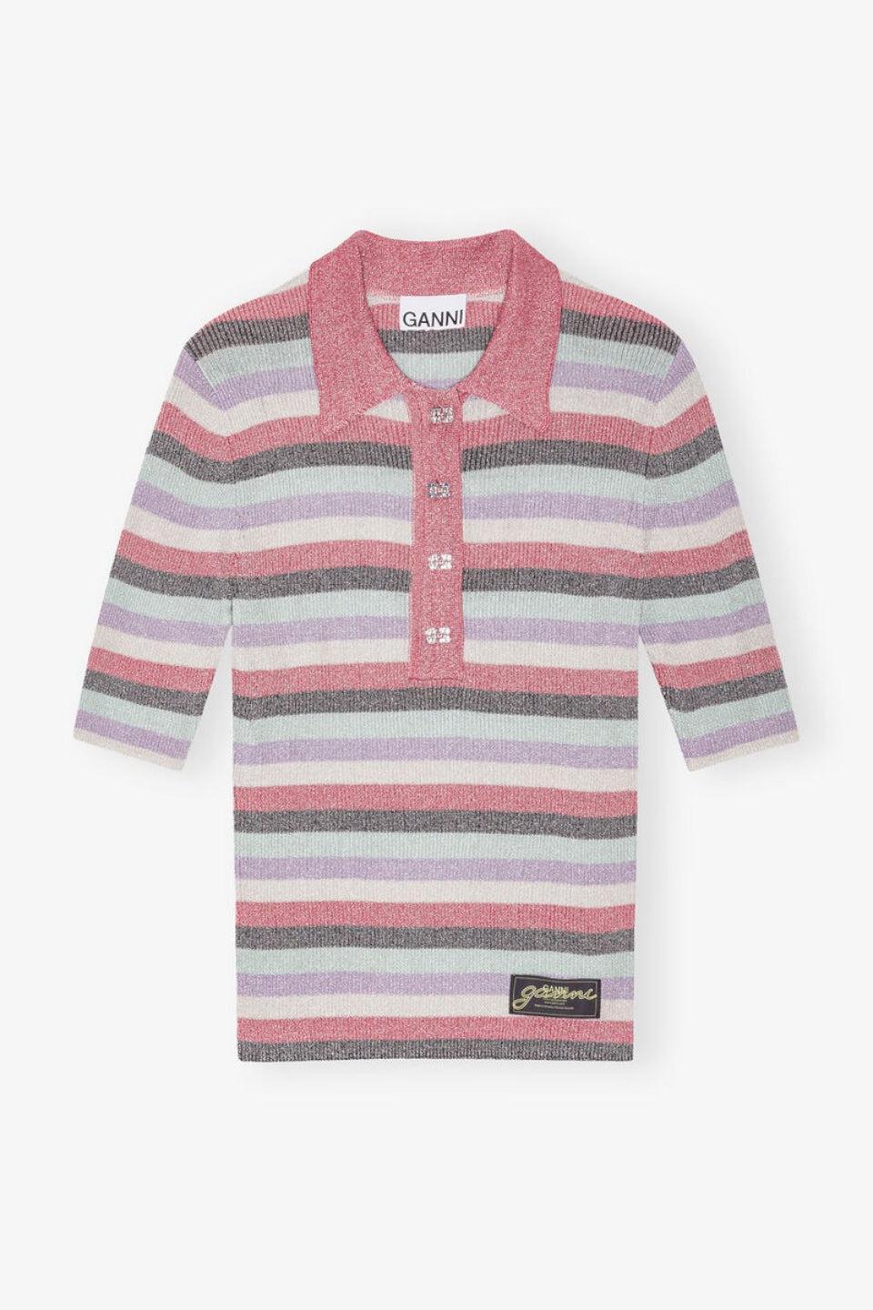 GANNI-Light Sparkle Rib Polo-NOWALL