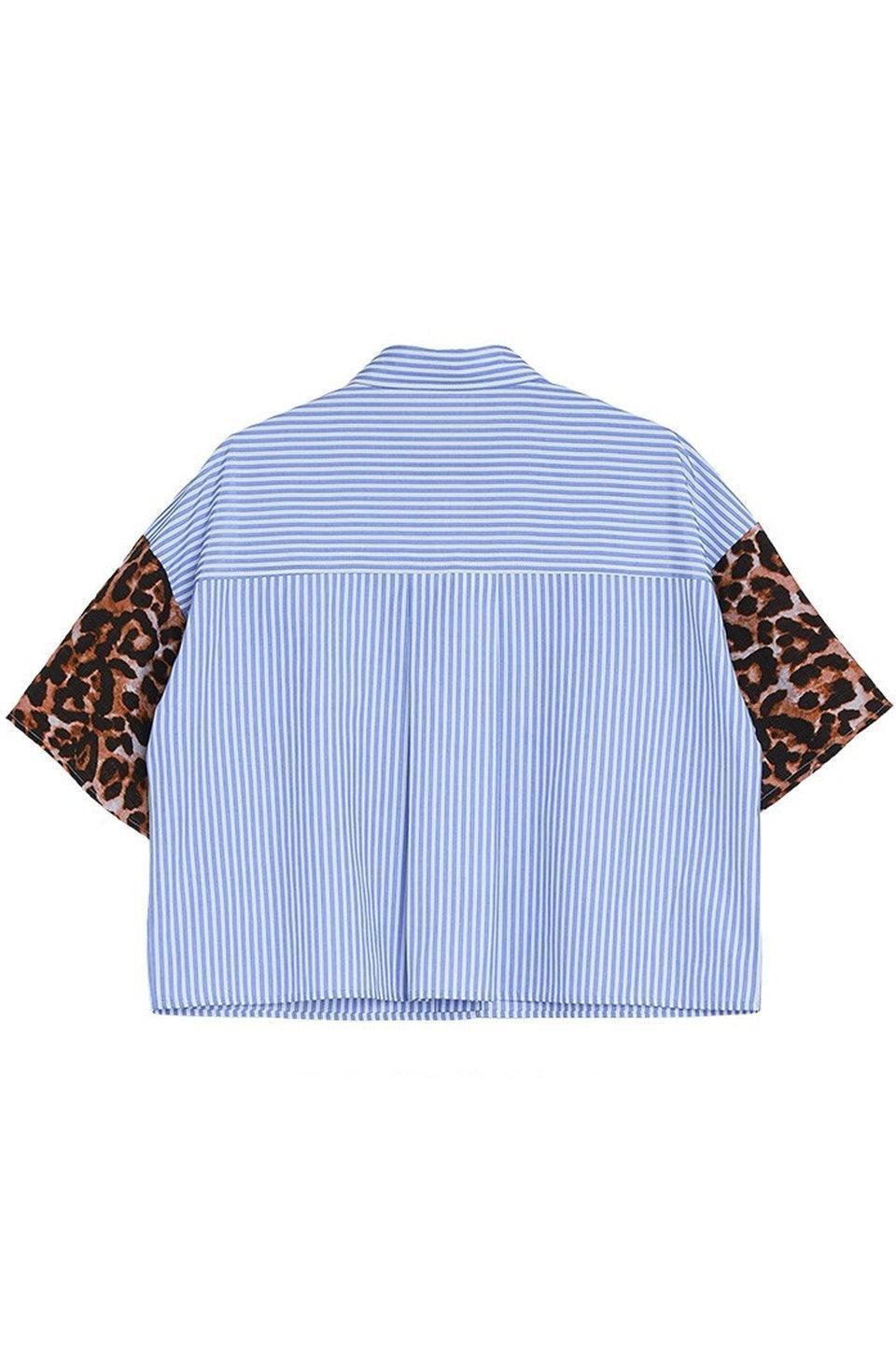 Leopard Sleeve Stripe Shirt