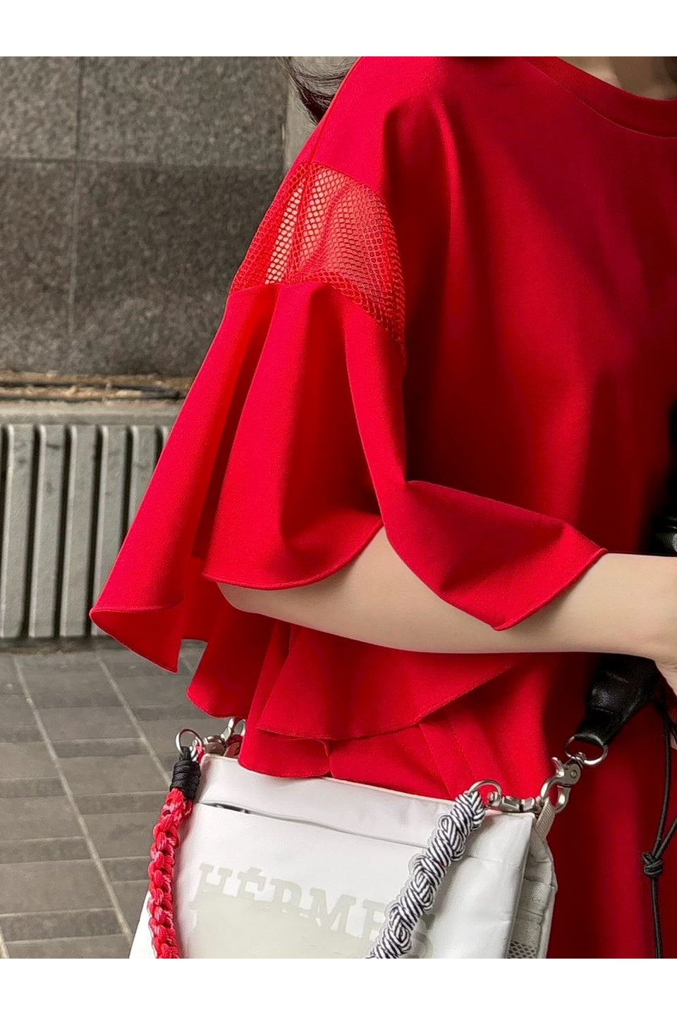Mesh Panel Double Frill Tee