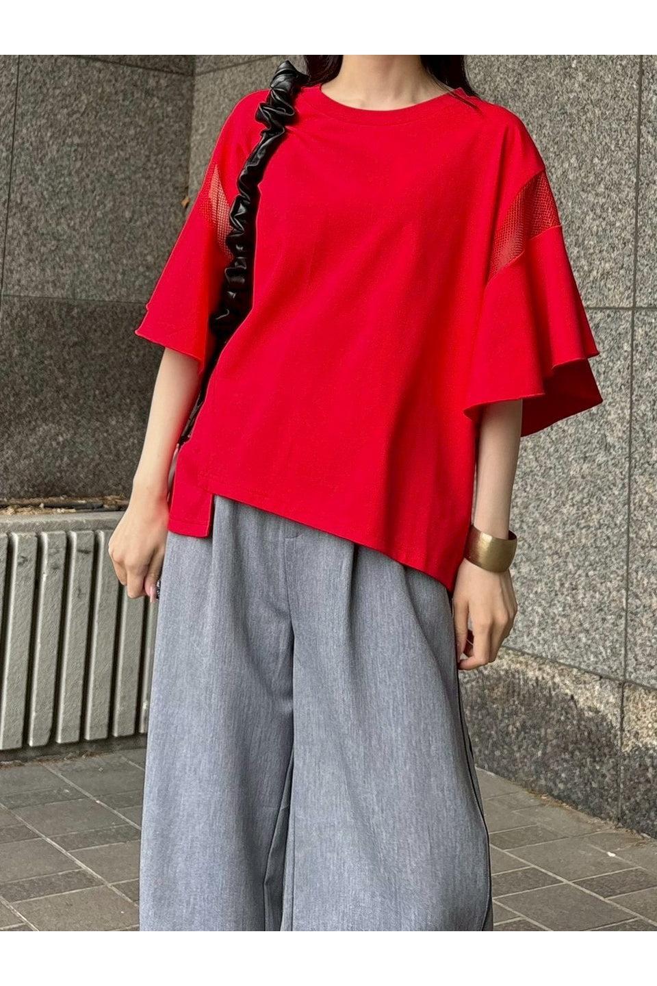 Mesh Panel Double Frill Tee