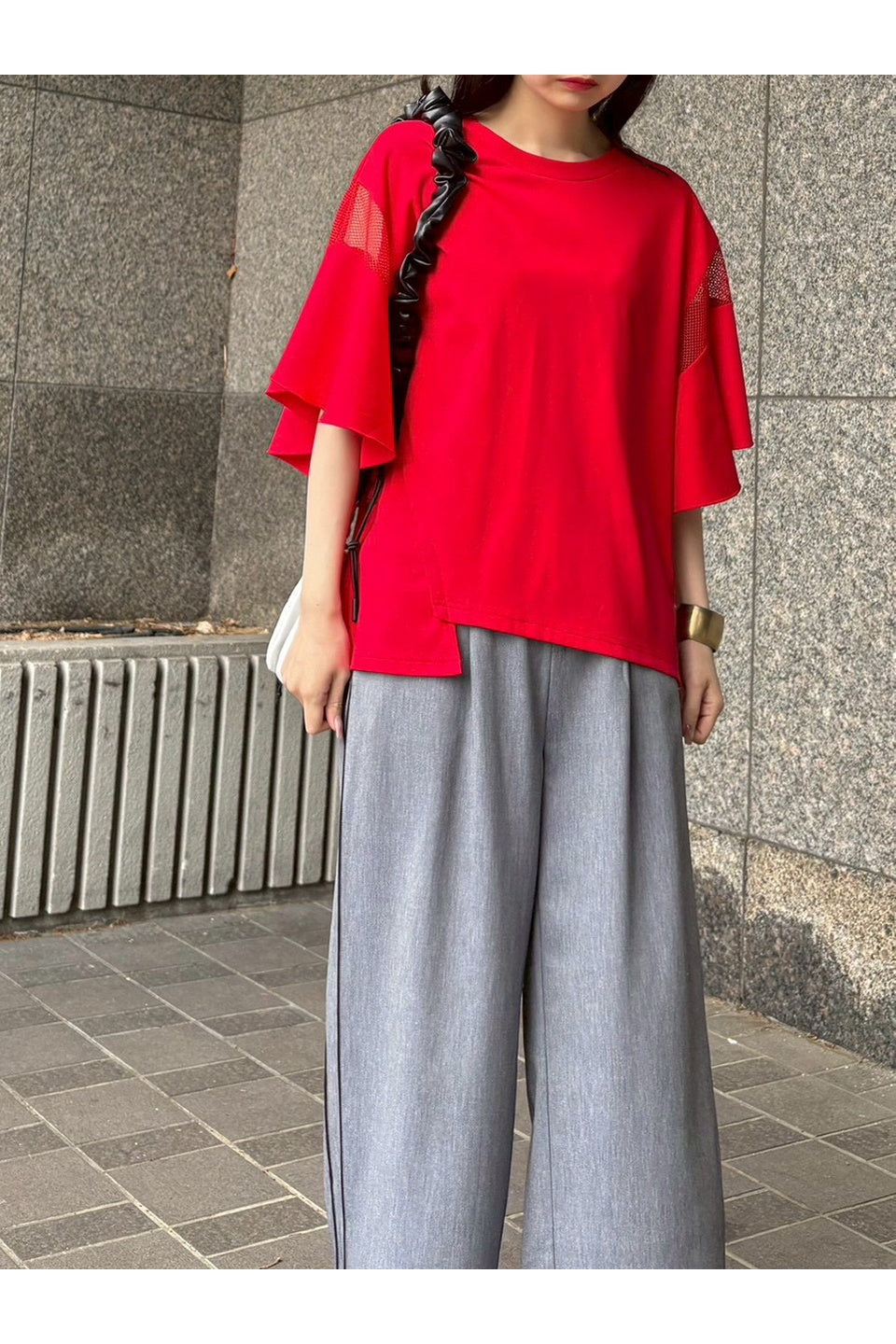 Mesh Panel Double Frill Tee