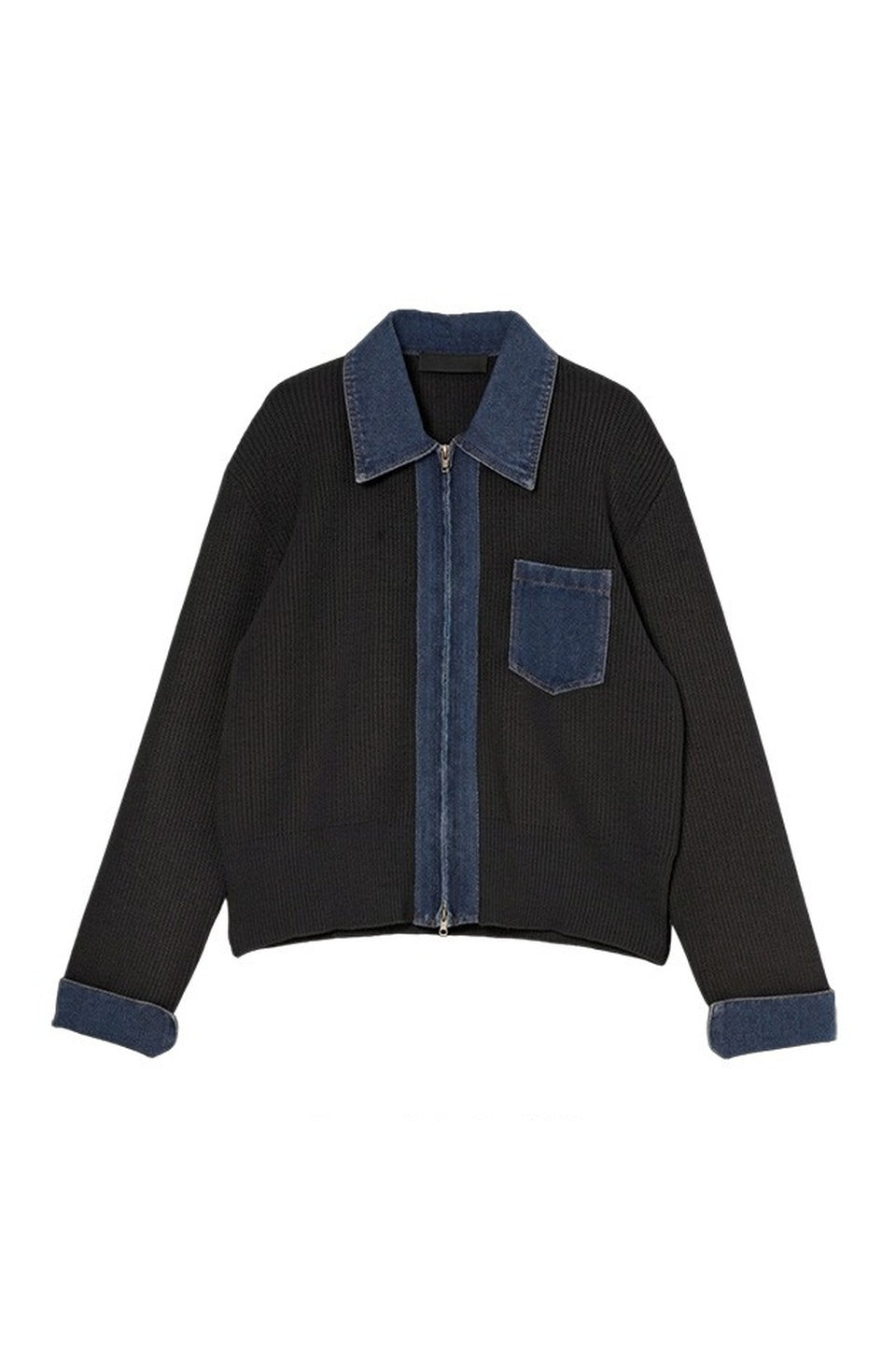 Denim Docking Zip-Up Knit Cardigan