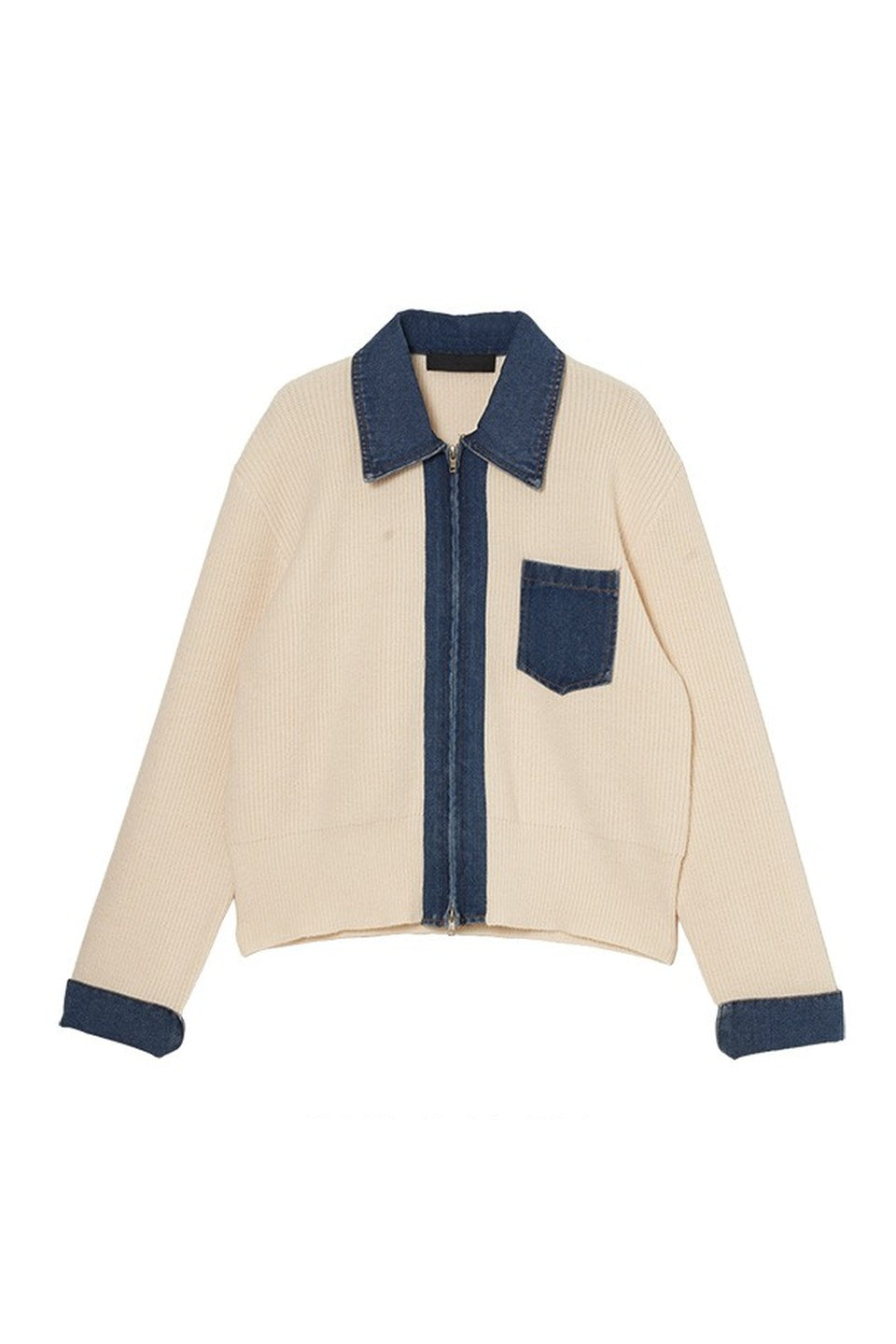Denim Docking Zip-Up Knit Cardigan