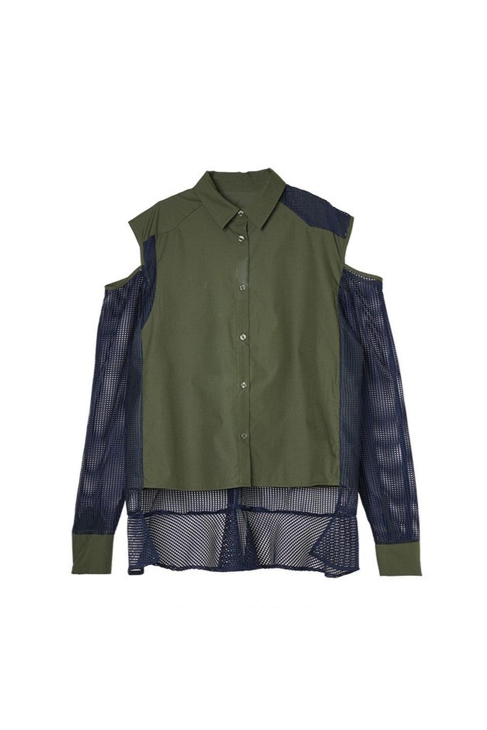 MICALLE MICALLE-Mesh Panel Layered Shirt-NOWALL