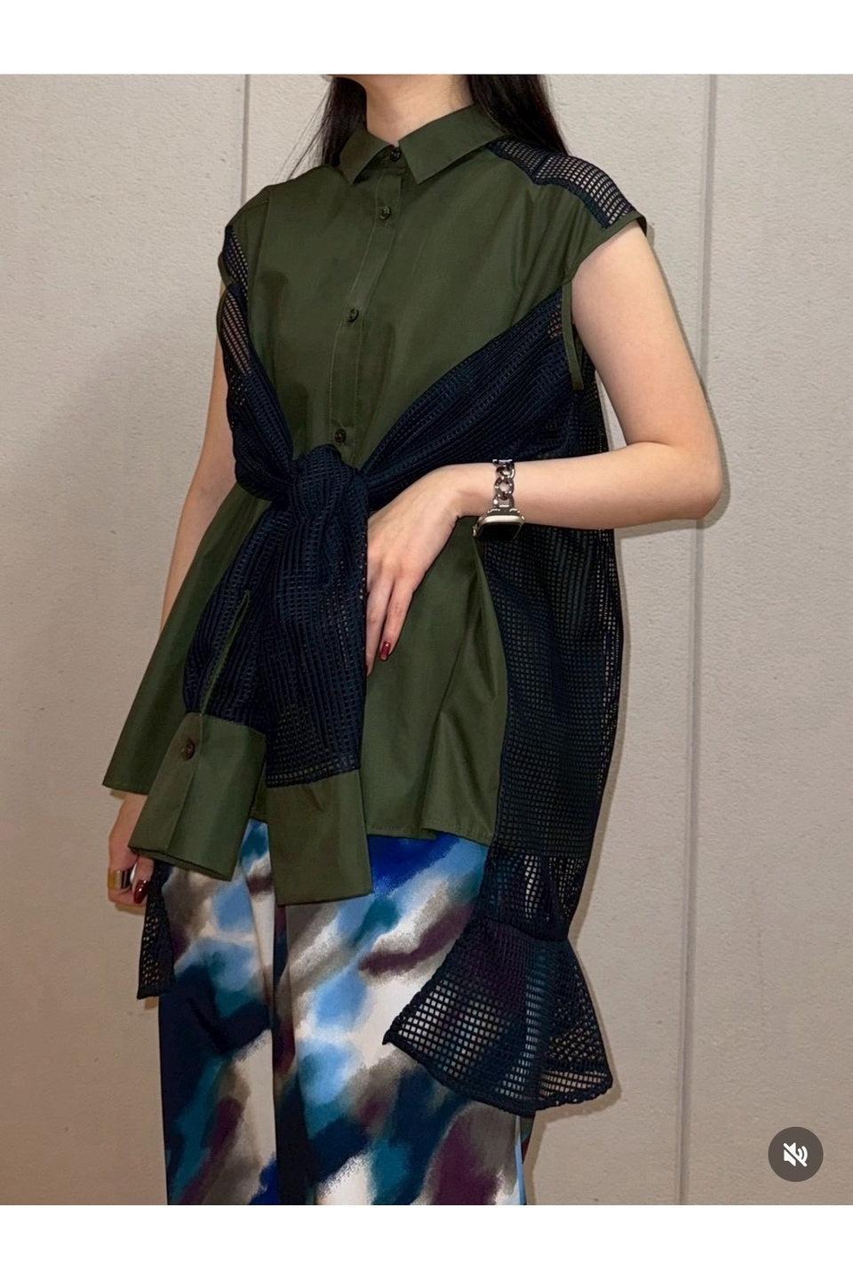 MICALLE MICALLE-Mesh Panel Layered Shirt-NOWALL