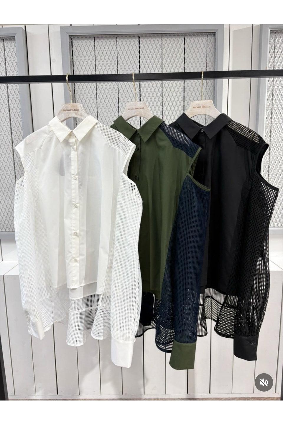 MICALLE MICALLE-Mesh Panel Layered Shirt-NOWALL