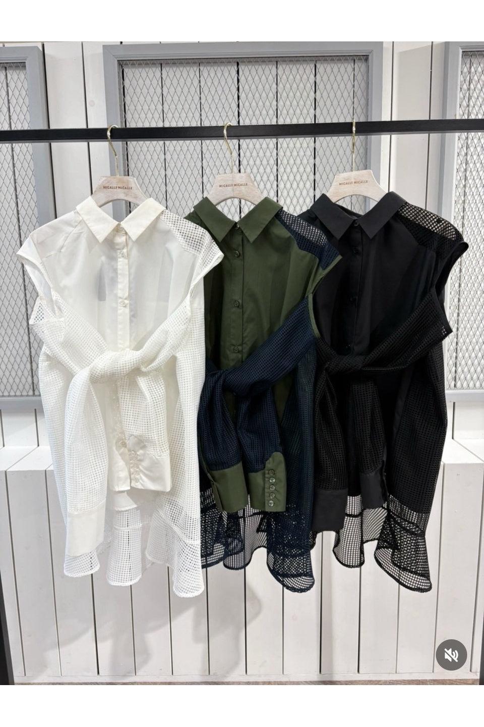 MICALLE MICALLE-Mesh Panel Layered Shirt-NOWALL