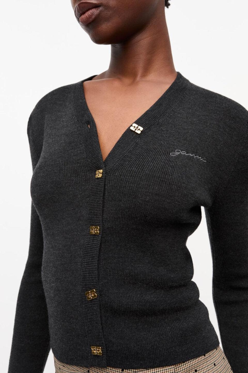 GANNI-Mini Ribbed Merino Cardigan-NOWALL