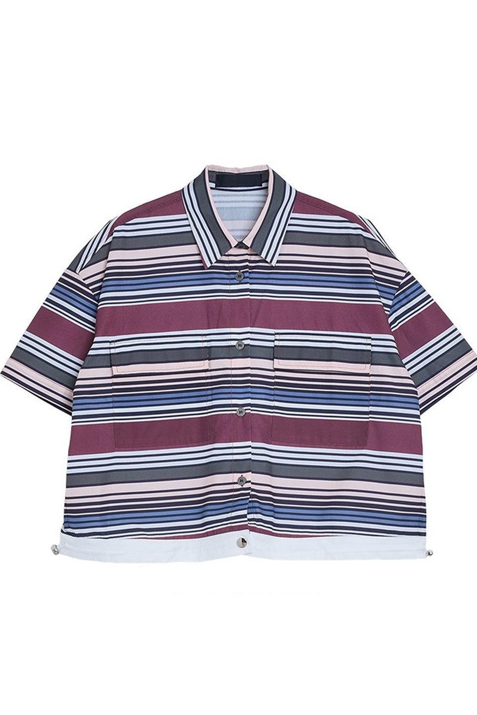 MICALLE MICALLE-Multi Border Short Sleeve Shirt-NOWALL