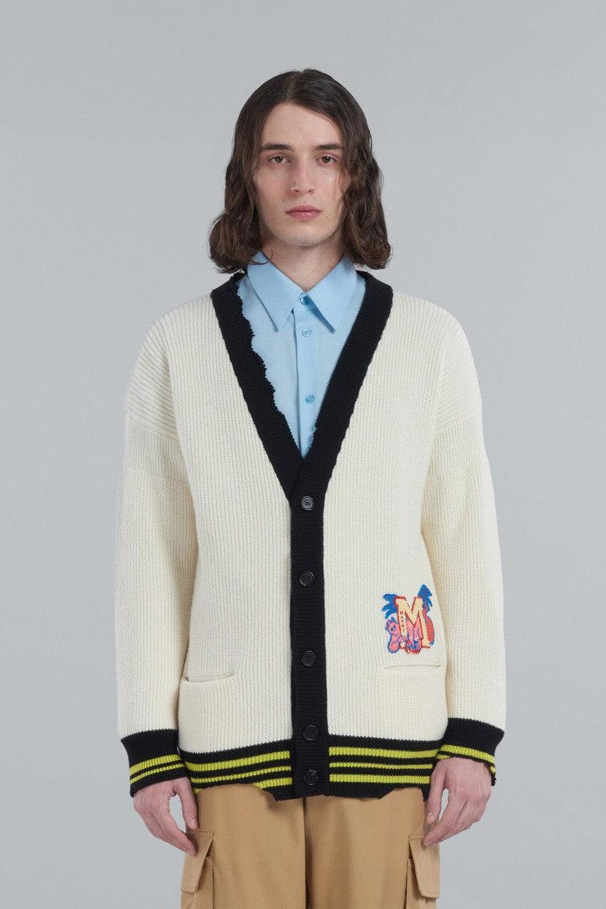 MARNI-PATCH COTTON WOOL CARDIGAN-NOWALL