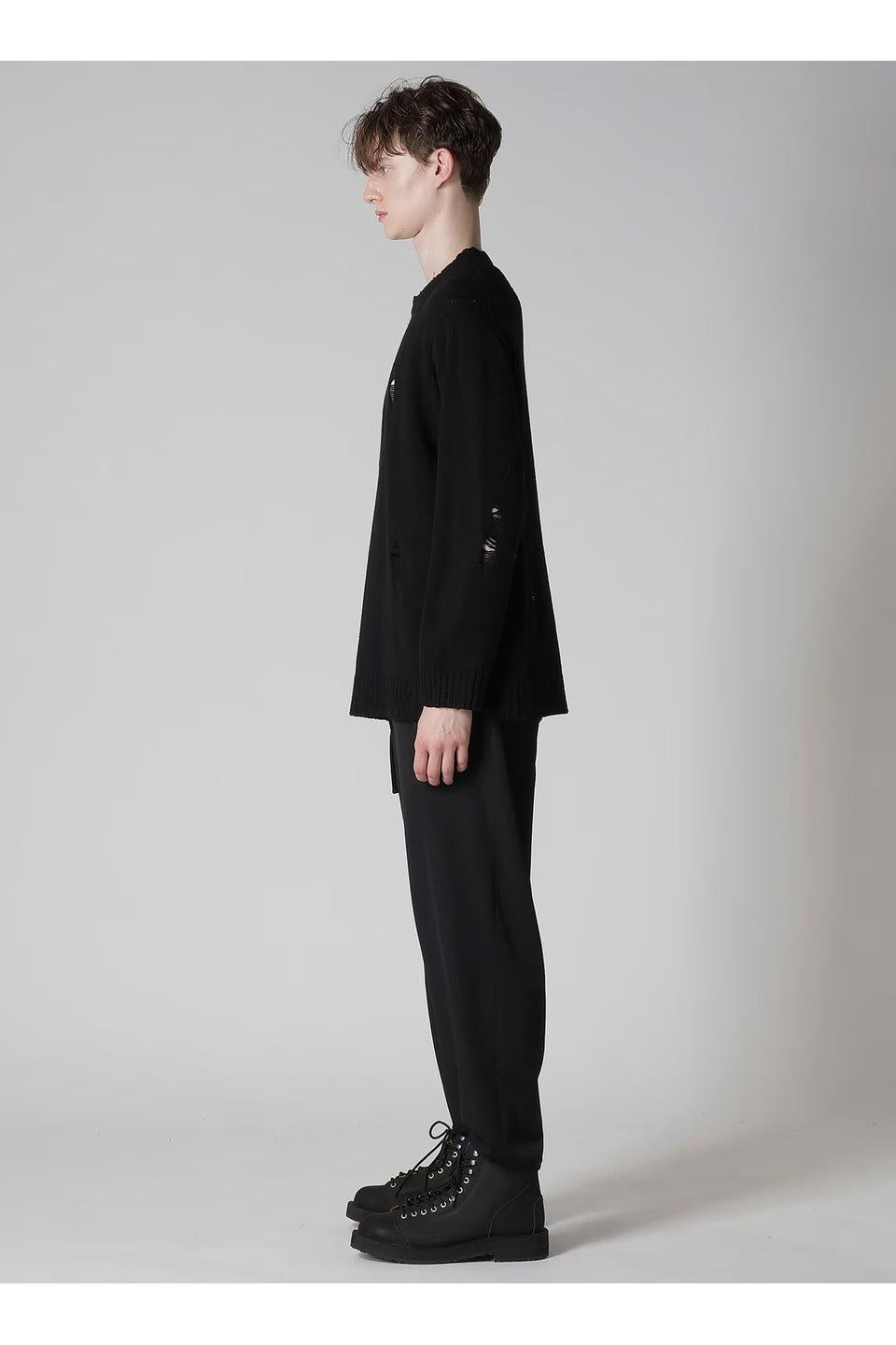 Yohji Yamamoto POUR HOMME-PLAIN STITCH CRASHED ROUND NECK PULLOVER-NOWALL