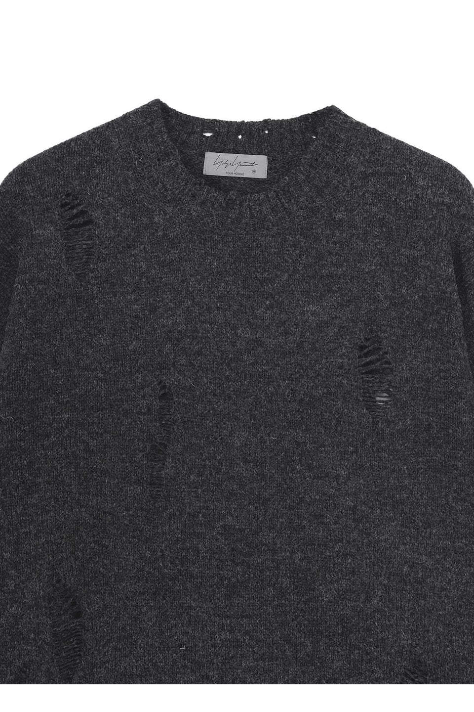 Yohji Yamamoto POUR HOMME-PLAIN STITCH CRASHED ROUND NECK PULLOVER-NOWALL