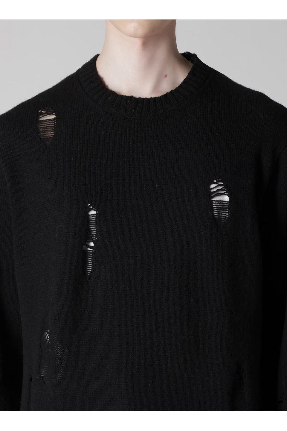 Yohji Yamamoto POUR HOMME-PLAIN STITCH CRASHED ROUND NECK PULLOVER-NOWALL