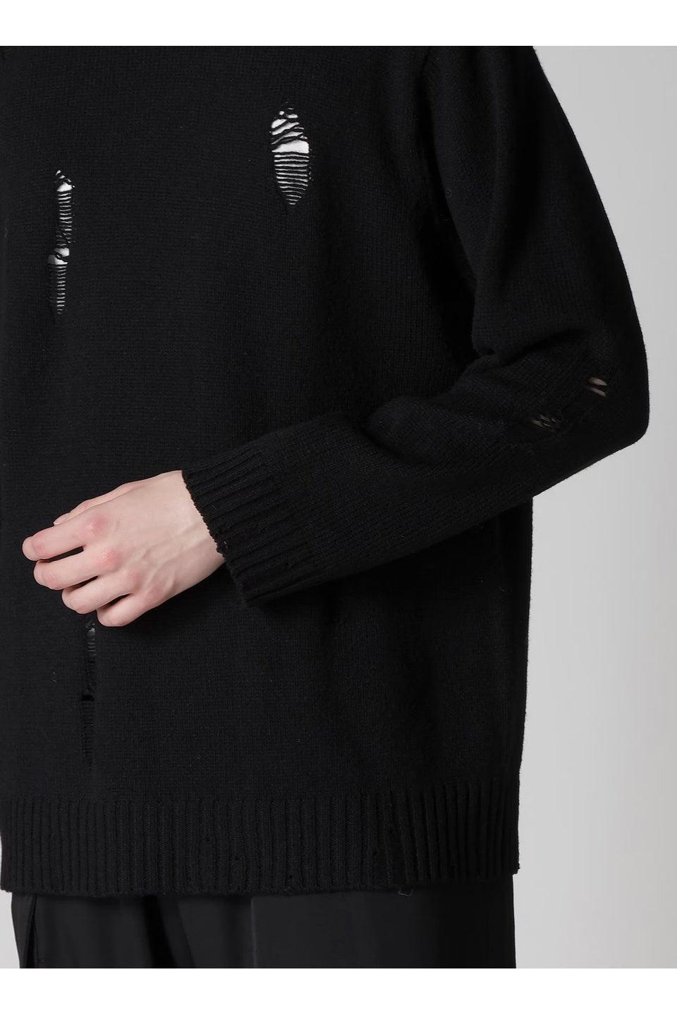 Yohji Yamamoto POUR HOMME-PLAIN STITCH CRASHED ROUND NECK PULLOVER-NOWALL