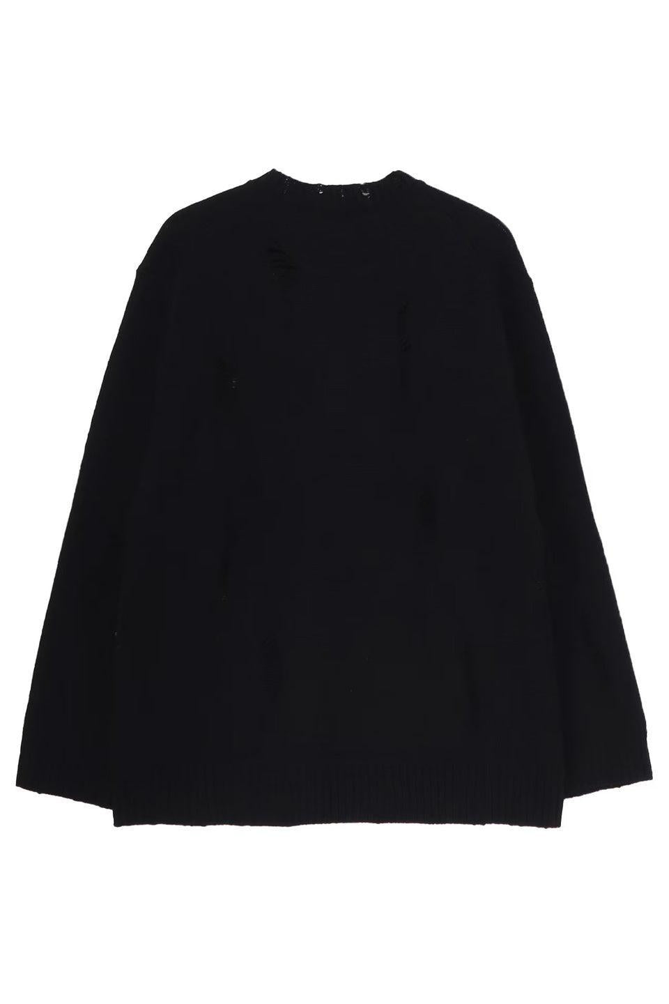 Yohji Yamamoto POUR HOMME-PLAIN STITCH CRASHED ROUND NECK PULLOVER-NOWALL