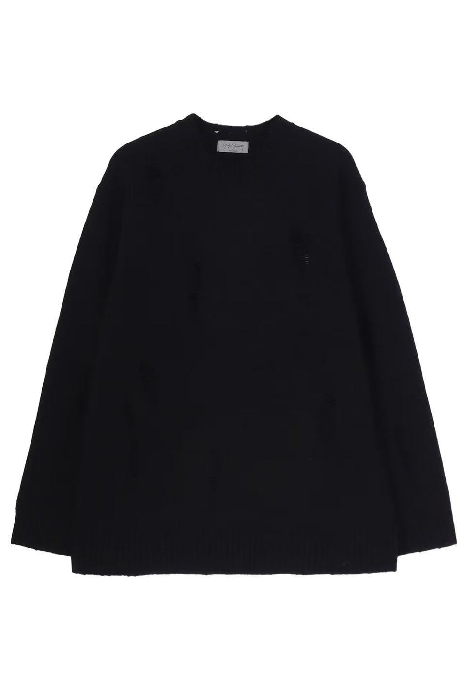 Yohji Yamamoto POUR HOMME-PLAIN STITCH CRASHED ROUND NECK PULLOVER-NOWALL