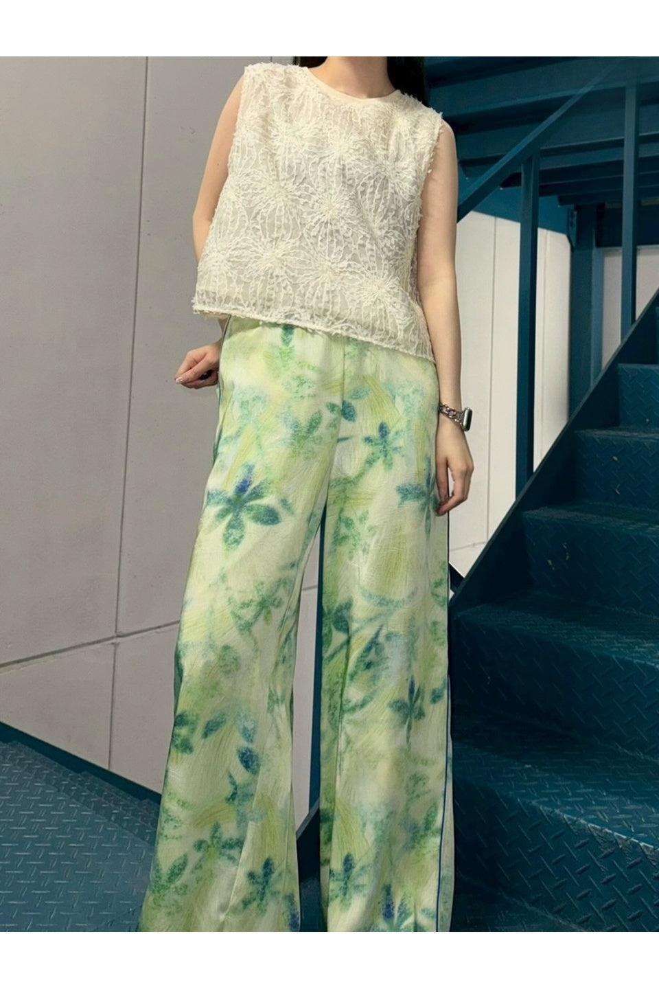 MICALLE MICALLE-Palm Print Wide Pants-NOWALL