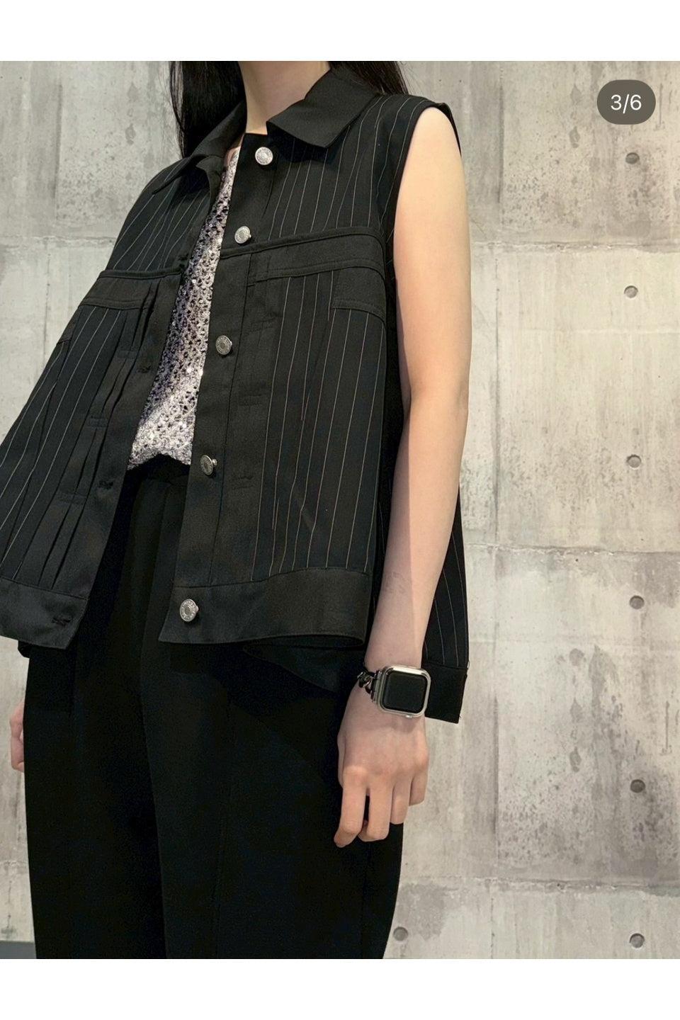 MICALLE MICALLE-Pinstripe Layered Vest-NOWALL